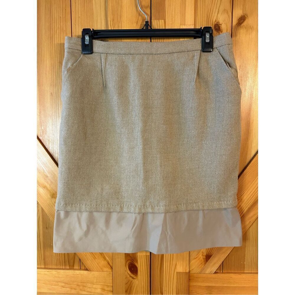 BCBG Maxazria Skirt Womens 8 Tan Wool Straight Pencil Classic Career Pockets (83
